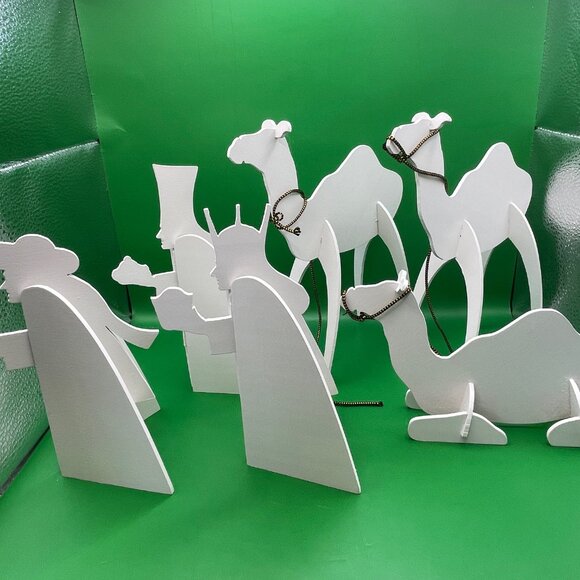 Handmade Wood Silhouette Figures Three Wise Men Camels White Christmas Nativity - Picture 1 of 8